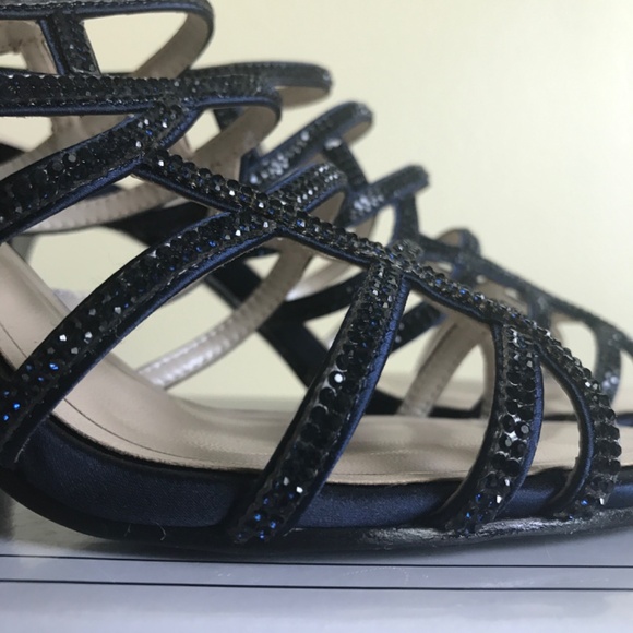 Caparros Navy Blue Satin Harmonica Evening Sandals Women’s Size 8 - Picture 6 of 12